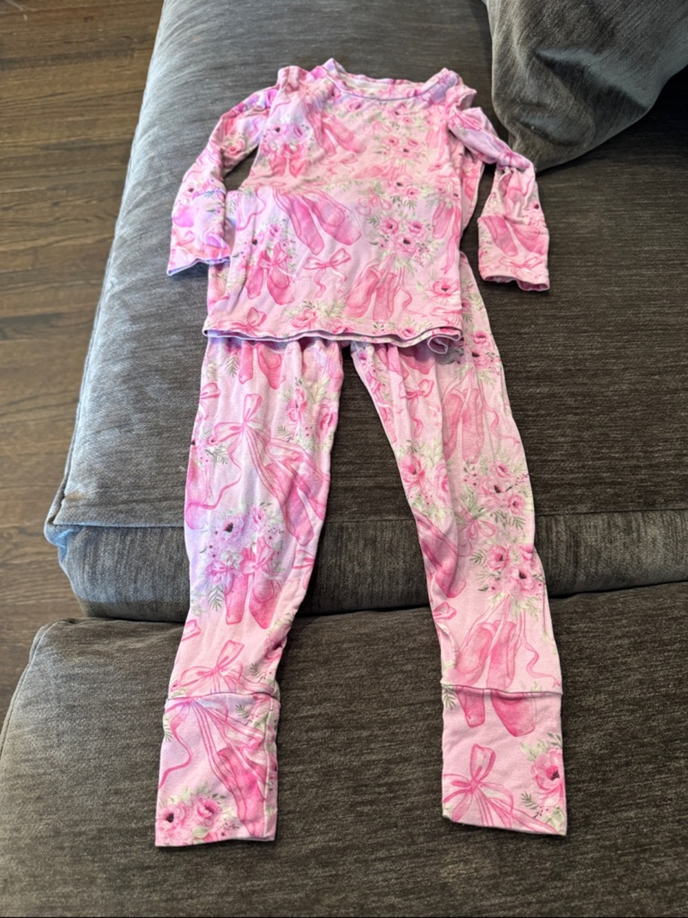 Girls Pink Ballet Slipper Pajama Set - Long Sleeve Top & Pants